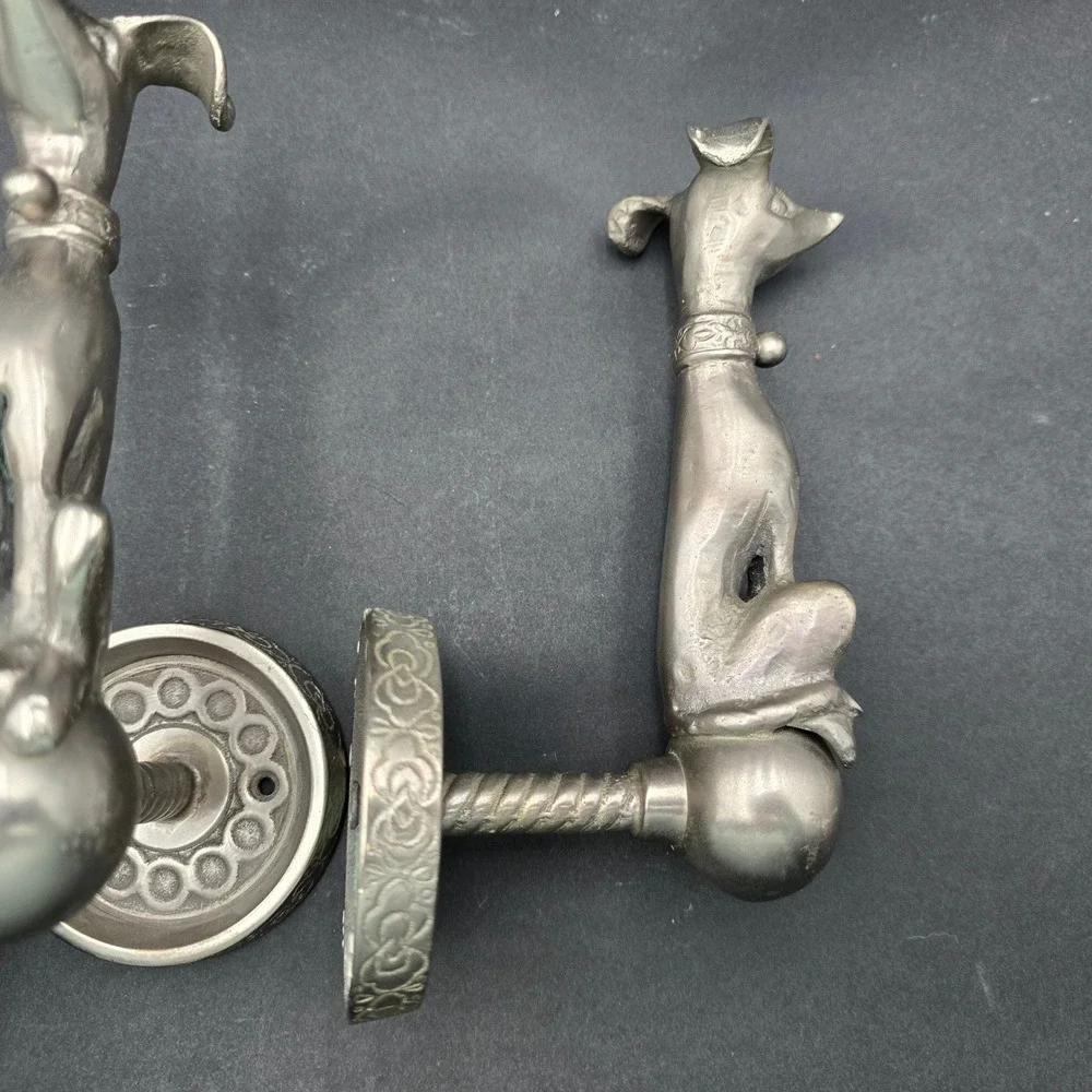 Anthropologie Dog Curtain Tiebacks Silver Tone Metal Set Watch Dog Pair